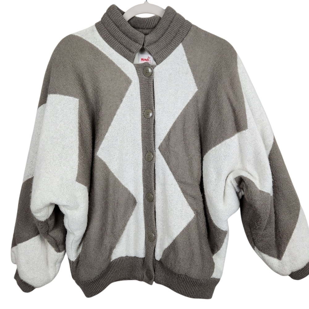 Mondi Vintage 80s Striped Wool Blend Sweater Cardigan Jacket Womens Size Small